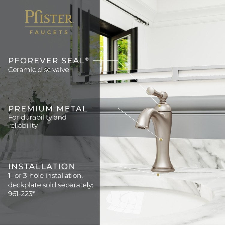 Lavatory Faucet Tisbury 1 Lever ADA WaterSense/CALGreen Brushed Nickel 1.2 Gallons per Minute Deck Pop-Up 1/3 Hole - Image 3