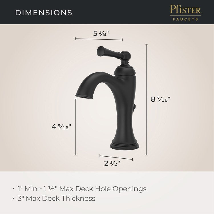 Lavatory Faucet Tisbury 1 Lever ADA WaterSense/CALGreen Spot Defense Matte Black 1.2 Gallons per Minute Deck Pop-Up 1/3 Hole - Image 2