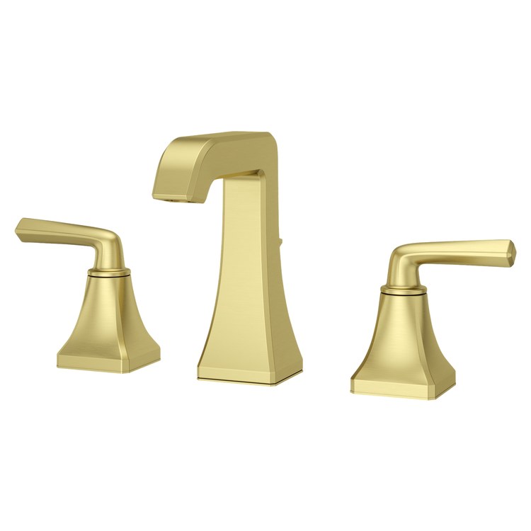 Lavatory Faucet Park Avenue Widespread 8 to 15 Inch Spread 2 Lever ADA WaterSense/CALGreen Brushed Gold 1.2 Gallons per Minute Deck Pop-Up 3 Hole - Image 1