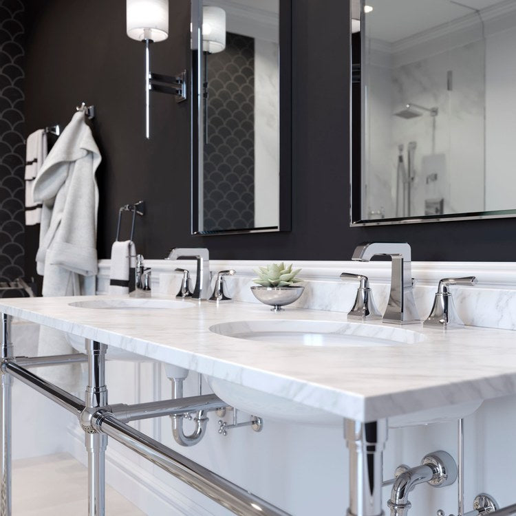 Lavatory Faucet Park Avenue Widespread 8 to 15 Inch Spread 2 Lever ADA WaterSense/CALGreen Polished Chrome 1.2 Gallons per Minute Deck Pop-Up 3 Hole - Image 2