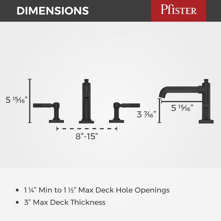 Lavatory Faucet Hillstone Widespread 8 to 15 Inch Spread 2 Lever ADA WaterSense/CALGreen Matte Black 1.2 Gallons per Minute Deck Push and Seal 3 Hole - Image 2