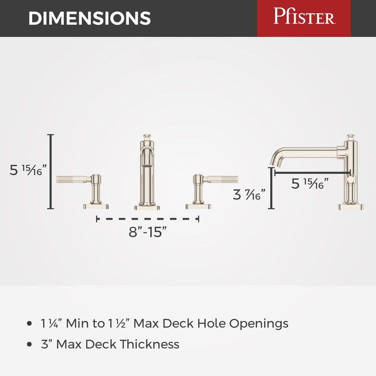 Lavatory Faucet Hillstone Widespread 8 to 15 Inch Spread 2 Lever ADA WaterSense/CALGreen Polished Nickel 1.2 Gallons per Minute Deck Push and Seal 3 Hole - Image 2