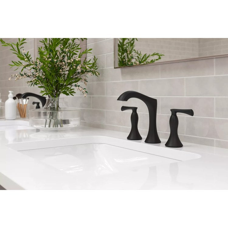 Lavatory Faucet Rhen Widespread 8 to 15 Inch Spread 2 Lever ADA WaterSense/CALGreen Matte Black 1.2 Gallons per Minute Deck Push and Seal 3 Hole - Image 2