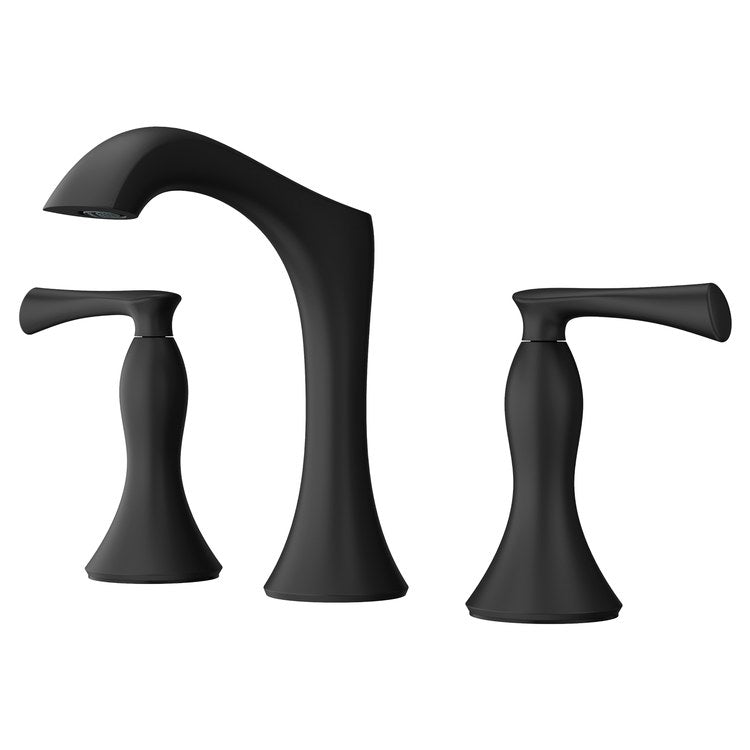 Lavatory Faucet Rhen Widespread 8 to 15 Inch Spread 2 Lever ADA WaterSense/CALGreen Matte Black 1.2 Gallons per Minute Deck Push and Seal 3 Hole - Image 1