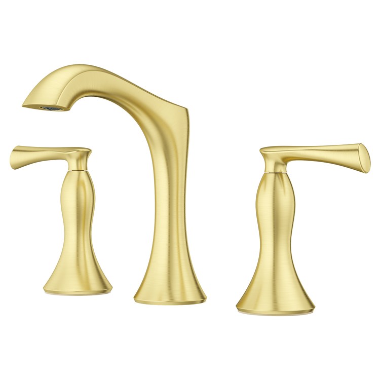 Lavatory Faucet Rhen Widespread 8 to 15 Inch Spread 2 Lever ADA WaterSense/CALGreen Brushed Gold 1.2 Gallons per Minute Deck Push and Seal 3 Hole - Image 1