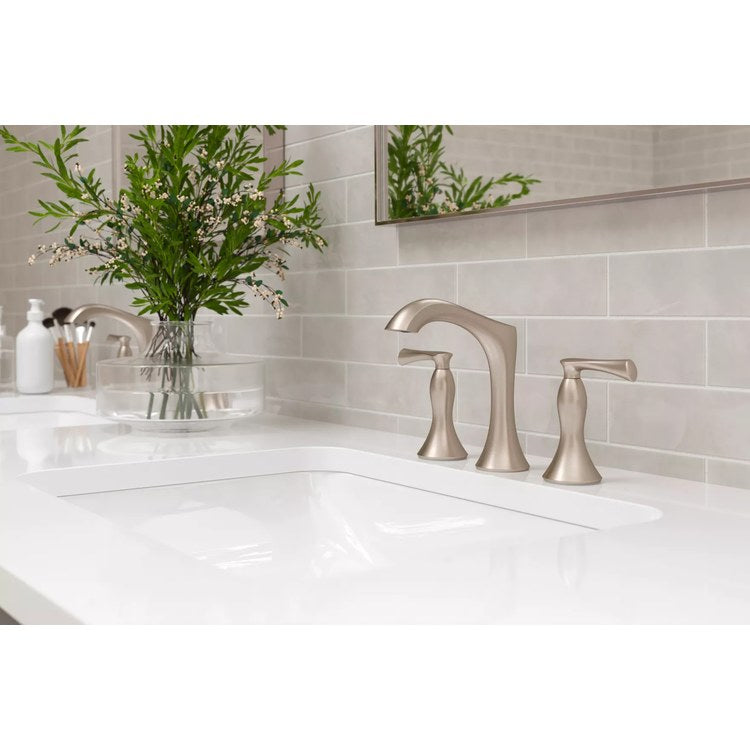 Lavatory Faucet Rhen Widespread 8 to 15 Inch Spread 2 Lever ADA WaterSense/CALGreen Brushed Nickel 1.2 Gallons per Minute Deck Push and Seal 3 Hole - Image 2