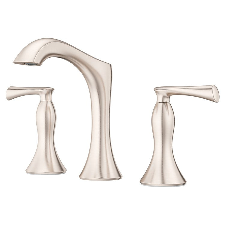 Lavatory Faucet Rhen Widespread 8 to 15 Inch Spread 2 Lever ADA WaterSense/CALGreen Brushed Nickel 1.2 Gallons per Minute Deck Push and Seal 3 Hole - Image 1