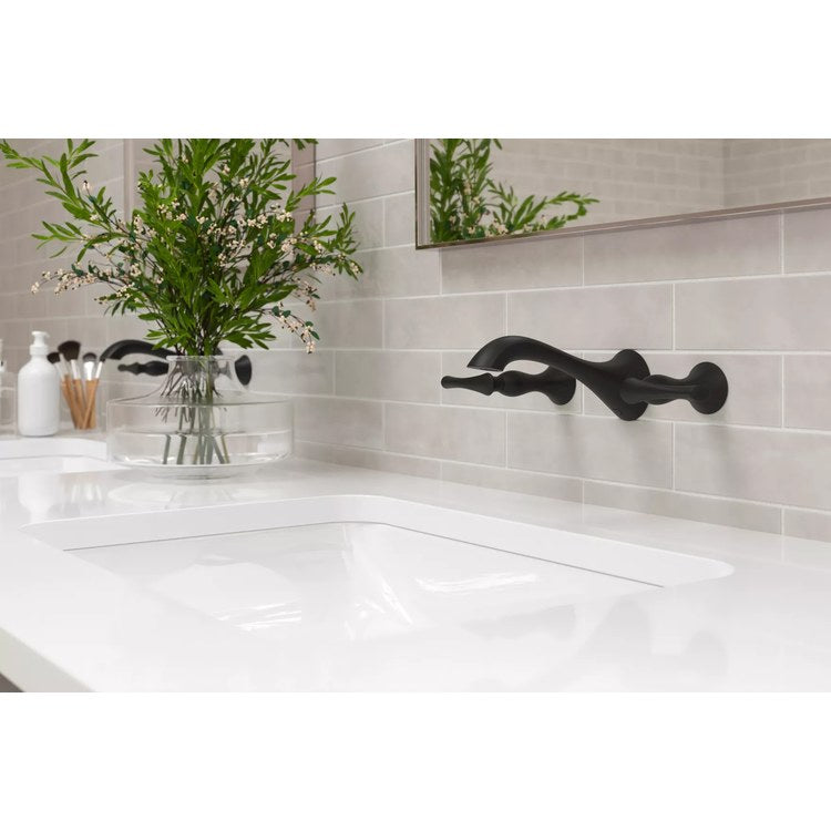 Lavatory Trim Rhen Wall Mount 2 Lever Matte Black WaterSense/CALGreen ADA 1.2 Gallons per Minute - Image 2