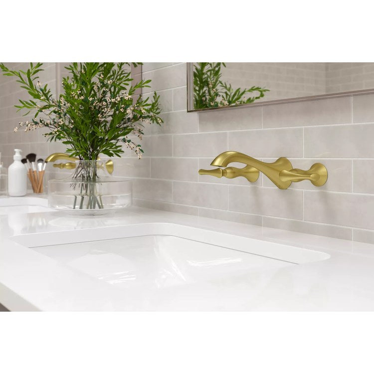 Lavatory Trim Rhen Wall Mount 2 Lever Brushed Gold WaterSense/CALGreen ADA 1.2 Gallons per Minute - Image 2