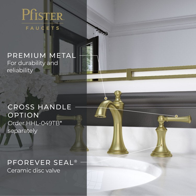 Lavatory Faucet Tisbury Widespread 8 to 15 Inch Spread 2 Lever ADA WaterSense/CALGreen Brushed Gold 1.2 Gallons per Minute Deck Pop-Up 3 Hole - Image 2