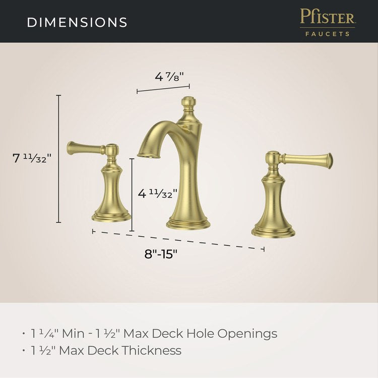 Lavatory Faucet Tisbury Widespread 8 to 15 Inch Spread 2 Lever ADA WaterSense/CALGreen Brushed Gold 1.2 Gallons per Minute Deck Pop-Up 3 Hole - Image 3