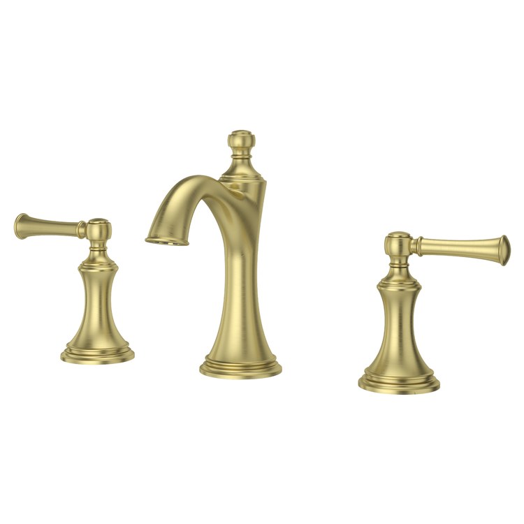 Lavatory Faucet Tisbury Widespread 8 to 15 Inch Spread 2 Lever ADA WaterSense/CALGreen Brushed Gold 1.2 Gallons per Minute Deck Pop-Up 3 Hole