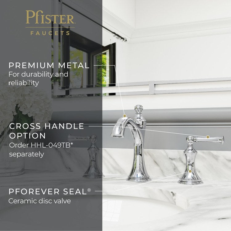 Lavatory Faucet Tisbury Widespread 8 to 15 Inch Spread 2 Lever ADA WaterSense/CALGreen Polished Chrome 1.2 Gallons per Minute Deck Pop-Up 3 Hole - Image 2