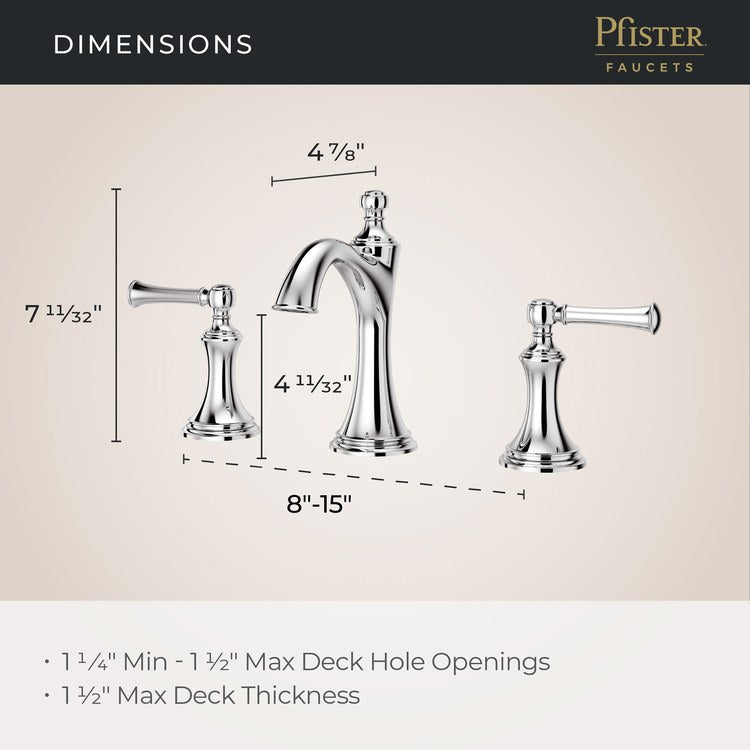 Lavatory Faucet Tisbury Widespread 8 to 15 Inch Spread 2 Lever ADA WaterSense/CALGreen Polished Chrome 1.2 Gallons per Minute Deck Pop-Up 3 Hole - Image 3