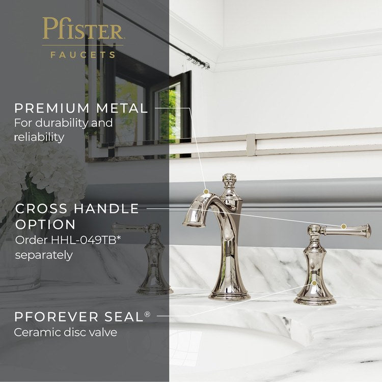 Lavatory Faucet Tisbury Widespread 8 to 15 Inch Spread 2 Lever ADA WaterSense/CALGreen Polished Nickel 1.2 Gallons per Minute Deck Pop-Up 3 Hole - Image 2