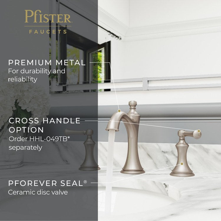 Lavatory Faucet Tisbury Widespread 8 to 15 Inch Spread 2 Lever ADA WaterSense/CALGreen Brushed Nickel 1.2 Gallons per Minute Deck Pop-Up 3 Hole - Image 2