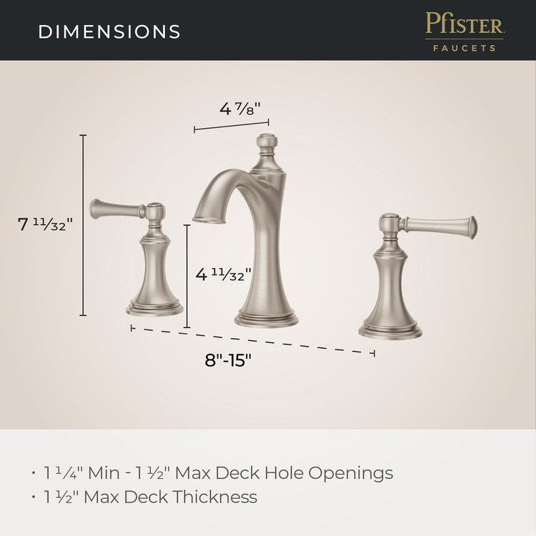 Lavatory Faucet Tisbury Widespread 8 to 15 Inch Spread 2 Lever ADA WaterSense/CALGreen Brushed Nickel 1.2 Gallons per Minute Deck Pop-Up 3 Hole - Image 3