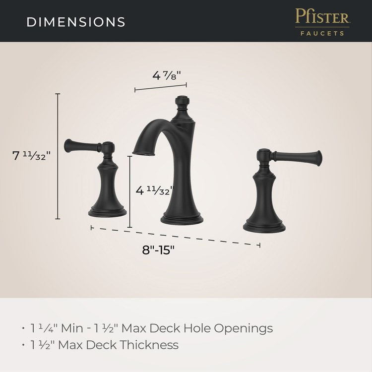 Lavatory Faucet Tisbury Widespread 8 to 15 Inch Spread 2 Lever ADA WaterSense/CALGreen Spot Defense Matte Black 1.2 Gallons per Minute Deck Pop-Up 3 Hole - Image 3