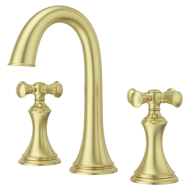 Lavatory Faucet Tisbury Widespread 8 to 15 Inch Spread 2 Cross WaterSense/CALGreen Brushed Gold 1.2 Gallons per Minute Deck High Arc Push and Seal 3 Hole