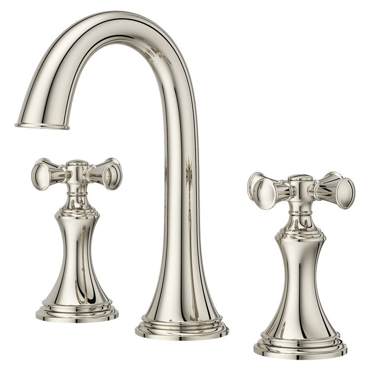 Lavatory Faucet Tisbury Widespread 8 to 15 Inch Spread 2 Cross WaterSense/CALGreen Polished Nickel 1.2 Gallons per Minute Deck High Arc Push and Seal 3 Hole