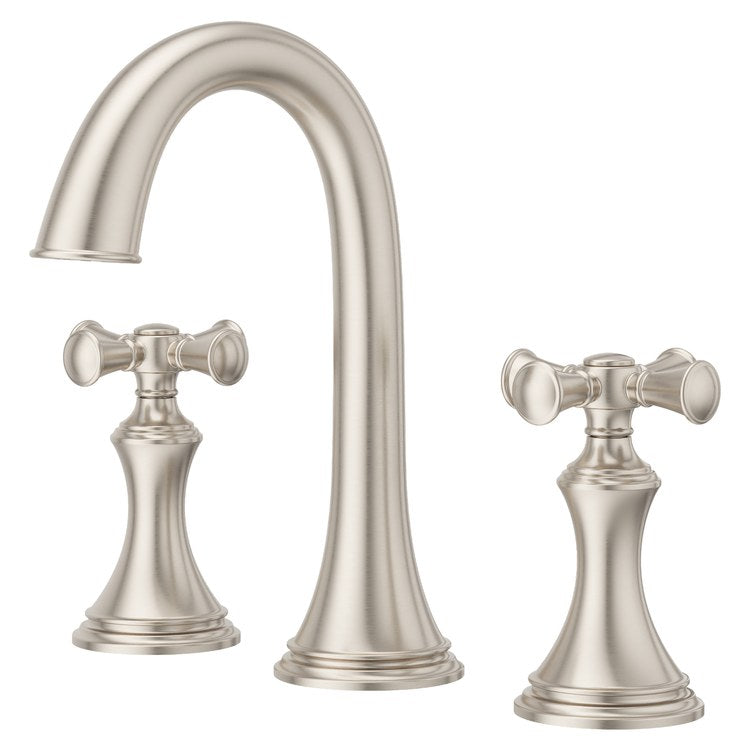 Lavatory Faucet Tisbury Widespread 8 to 15 Inch Spread 2 Cross WaterSense/CALGreen Brushed Nickel 1.2 Gallons per Minute Deck High Arc Push and Seal 3 Hole