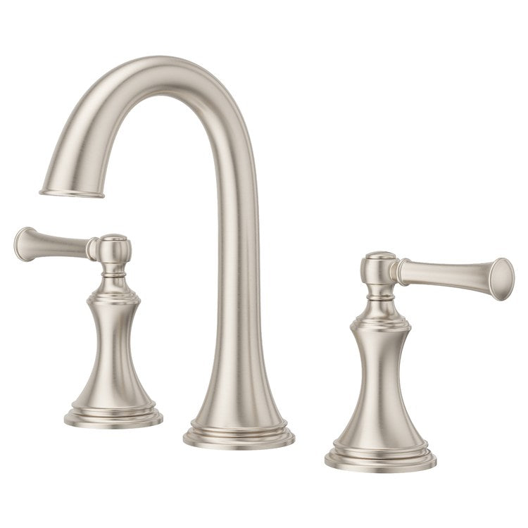 Lavatory Faucet Tisbury Widespread 8 to 15 Inch Spread 2 Lever ADA WaterSense/CALGreen Brushed Nickel 1.2 Gallons per Minute Deck High Arc Push and Seal 3 Hole