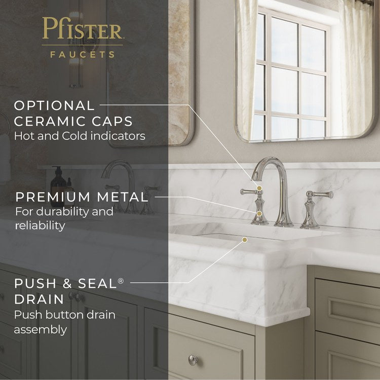 Lavatory Faucet Tisbury Widespread 8 to 15 Inch Spread 2 Lever ADA WaterSense/CALGreen Polished Chrome 1.2 Gallons per Minute Deck High Arc Push and Seal 3 Hole - Image 2