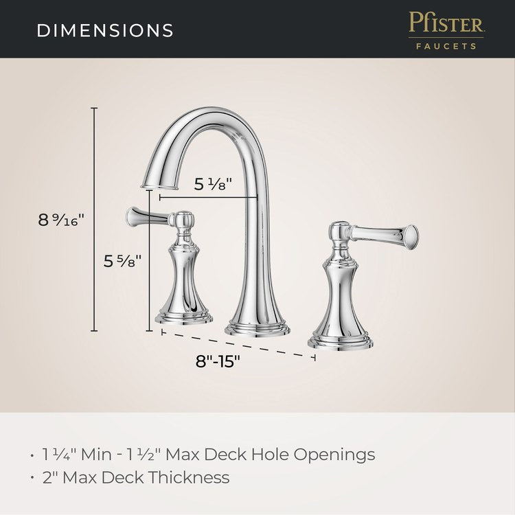 Lavatory Faucet Tisbury Widespread 8 to 15 Inch Spread 2 Lever ADA WaterSense/CALGreen Polished Chrome 1.2 Gallons per Minute Deck High Arc Push and Seal 3 Hole - Image 3