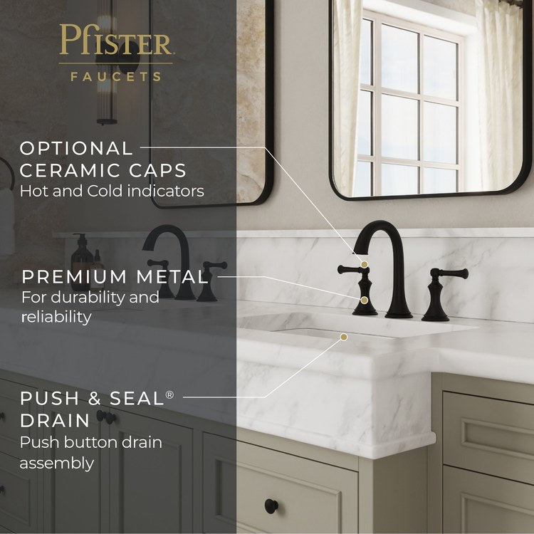 Lavatory Faucet Tisbury Widespread 8 to 15 Inch Spread 2 Lever ADA WaterSense/CALGreen Spot Defense Matte Black 1.2 Gallons per Minute Deck High Arc Push and Seal 3 Hole - Image 2