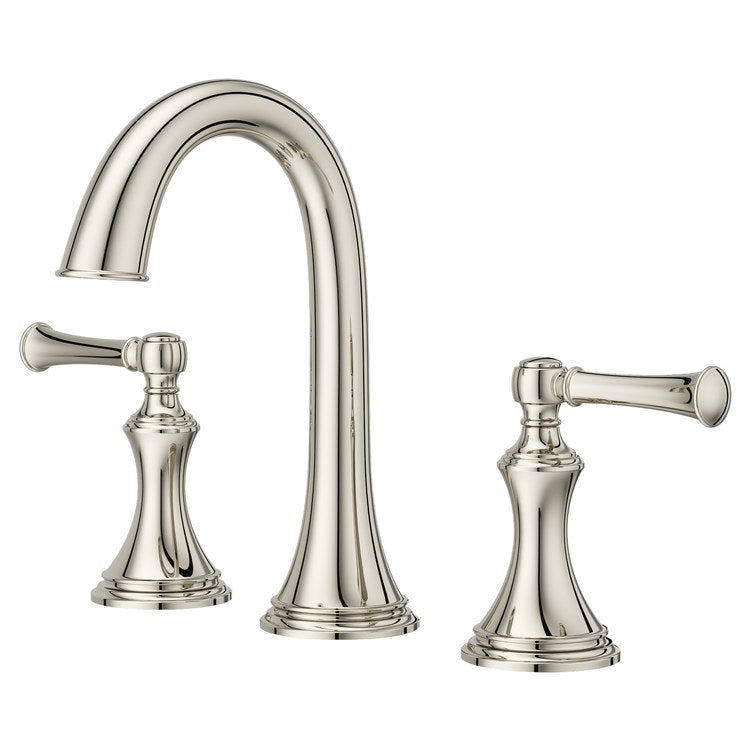Lavatory Faucet Tisbury Widespread 8 to 15 Inch Spread 2 Lever ADA WaterSense/CALGreen Polished Nickel 1.2 Gallons per Minute Deck High Arc Push and Seal 3 Hole