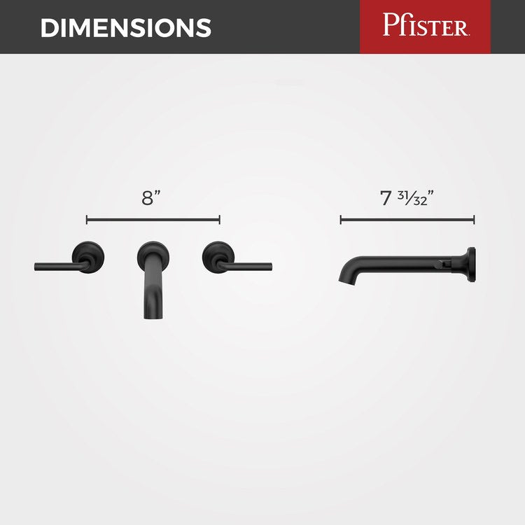 Lavatory Trim Tenet Wall Mount 8 Inch Spread 2 Lever Matte Black WaterSense/CALGreen ADA 1.2 Gallons per Minute - Image 3