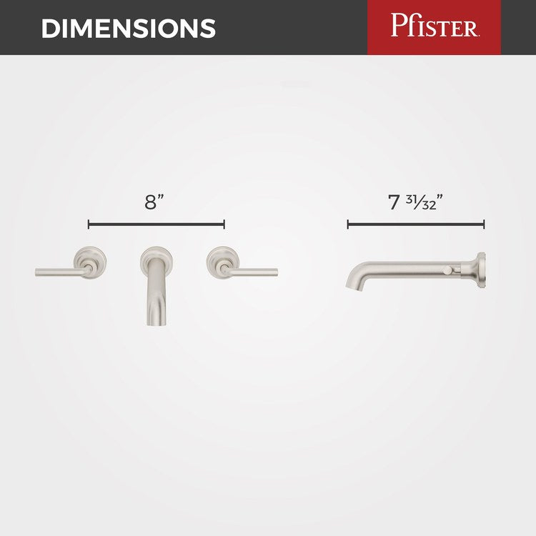 Lavatory Trim Tenet Wall Mount 8 Inch Spread 2 Lever Brushed Nickel WaterSense/CALGreen ADA 1.2 Gallons per Minute - Image 3