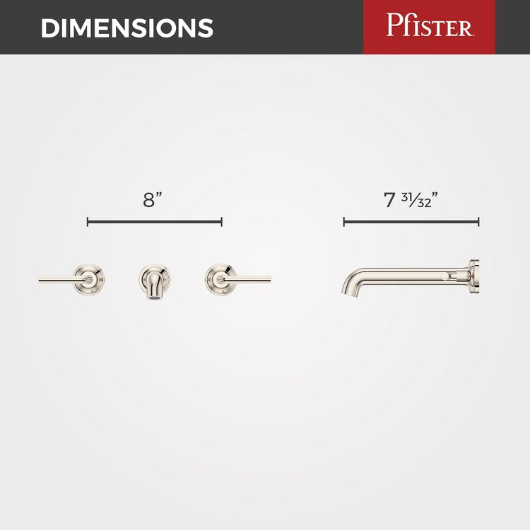 Lavatory Trim Tenet Wall Mount 8 Inch Spread 2 Lever Polished Nickel WaterSense/CALGreen ADA 1.2 Gallons per Minute - Image 3