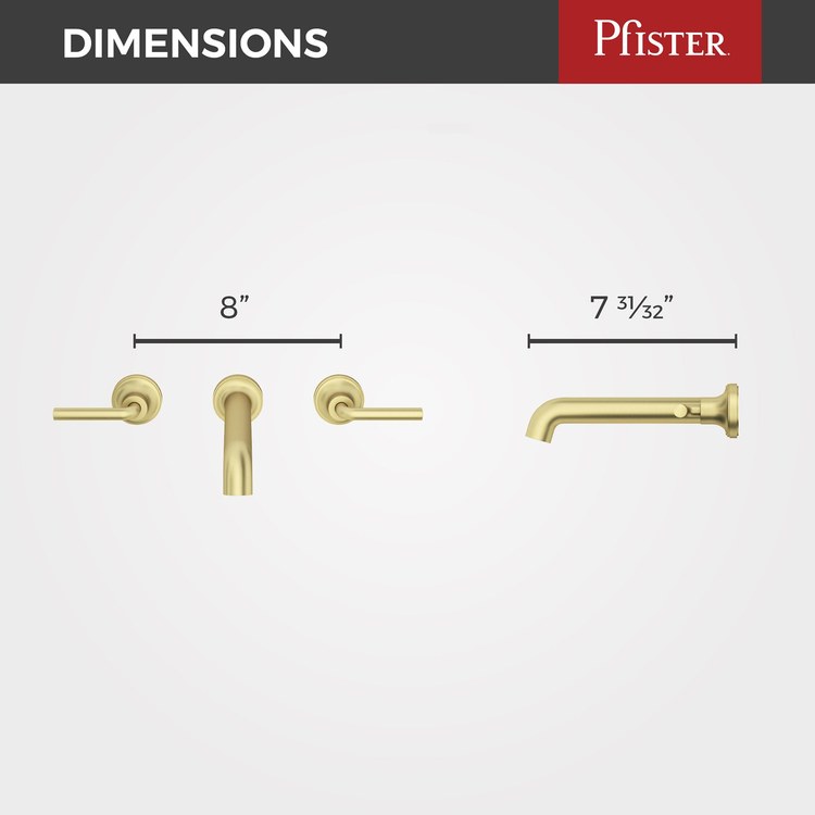 Lavatory Trim Tenet Wall Mount 8 Inch Spread 2 Lever Brushed Gold WaterSense/CALGreen ADA 1.2 Gallons per Minute - Image 3