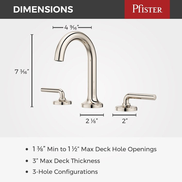 Lavatory Faucet Tenet Widespread 8 to 15 Inch Spread 2 Lever ADA WaterSense/CALGreen Polished Nickel 1.2 Gallons per Minute Deck Push and Seal 3 Hole - Image 2