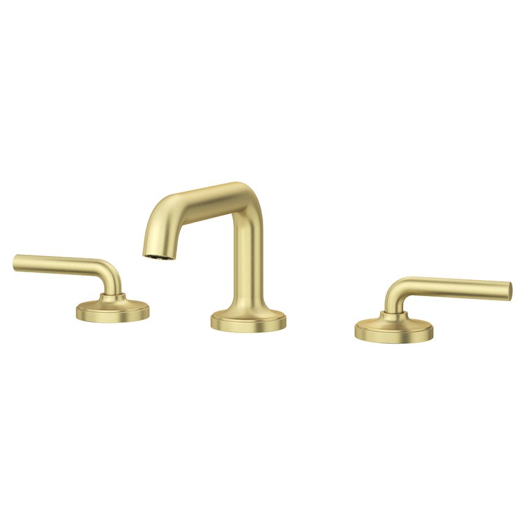 Lavatory Faucet Tenet Widespread 8 to 15 Inch Spread 2 Lever ADA WaterSense/CALGreen Brushed Gold 1.2 Gallons per Minute Deck Push and Seal 3 Hole