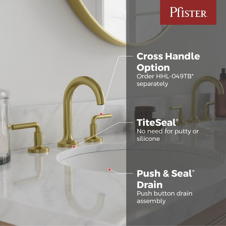 Lavatory Faucet Tenet Widespread 8 to 15 Inch Spread 2 Lever ADA WaterSense/CALGreen Brushed Gold 1.2 Gallons per Minute Deck High Arc Push and Seal 3 Hole - Image 2