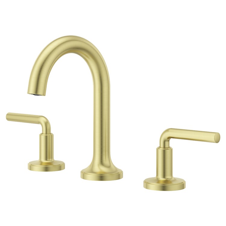 Lavatory Faucet Tenet Widespread 8 to 15 Inch Spread 2 Lever ADA WaterSense/CALGreen Brushed Gold 1.2 Gallons per Minute Deck High Arc Push and Seal 3 Hole