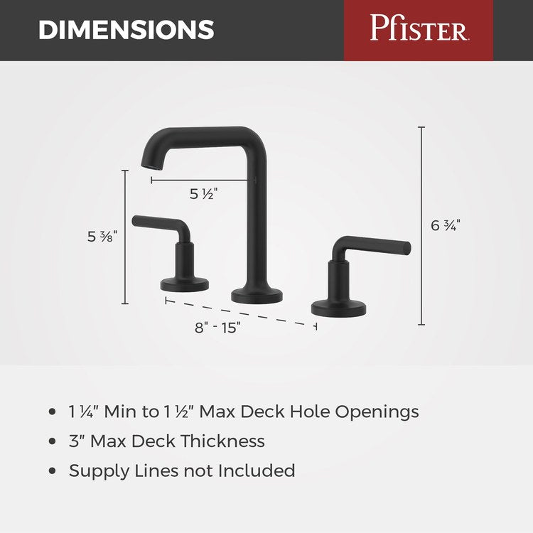 Lavatory Faucet Tenet Widespread 8 to 15 Inch Spread 2 Lever ADA WaterSense/CALGreen Spot Defense Matte Black 1.2 Gallons per Minute Deck High Arc Push and Seal 3 Hole - Image 3