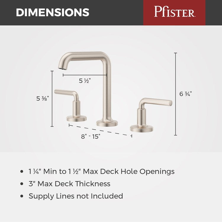Lavatory Faucet Tenet Widespread 8 to 15 Inch Spread 2 Lever ADA WaterSense/CALGreen Brushed Nickel 1.2 Gallons per Minute Deck High Arc Push and Seal 3 Hole - Image 3