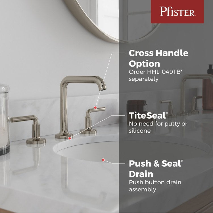 Lavatory Faucet Tenet Widespread 8 to 15 Inch Spread 2 Lever ADA WaterSense/CALGreen Polished Nickel 1.2 Gallons per Minute Deck High Arc Push and Seal 3 Hole - Image 2
