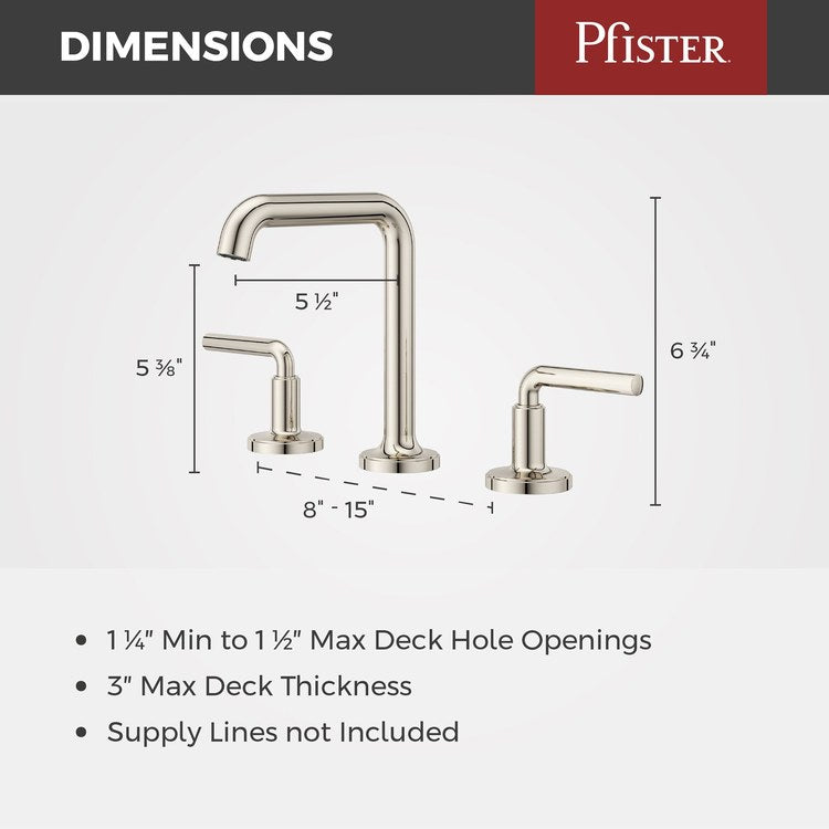 Lavatory Faucet Tenet Widespread 8 to 15 Inch Spread 2 Lever ADA WaterSense/CALGreen Polished Nickel 1.2 Gallons per Minute Deck High Arc Push and Seal 3 Hole - Image 3