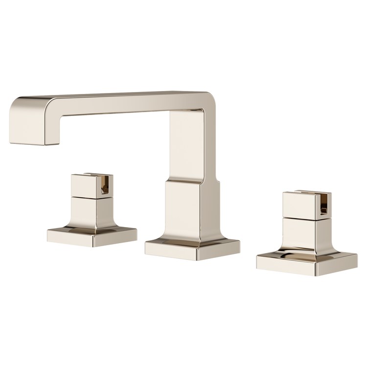 Lavatory Faucet Verve Widespread 8 to 15 Inch Spread Less Handle WaterSense/CALGreen Polished Nickel 1.2 Gallons per Minute Deck Low Spout Push and Seal 3 Hole - Image 1