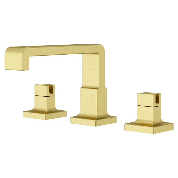 Lavatory Faucet Verve Widespread 8 to 15 Inch Spread Less Handle WaterSense/CALGreen Brushed Gold 1.2 Gallons per Minute Deck Low Spout Push and Seal 3 Hole - Image 1