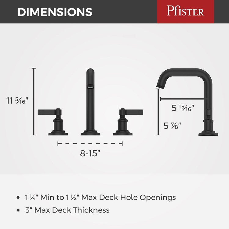 Lavatory Faucet Winter Park Widespread 8 to 15 Inch Spread 2 Lever ADA WaterSense/CALGreen Spot Defense Matte Black 1.2 Gallons per Minute Deck Push and Seal 3 Hole - Image 2