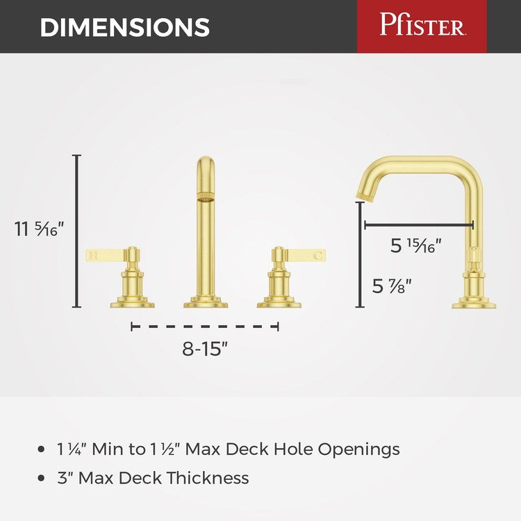 Lavatory Faucet Winter Park Widespread 8 to 15 Inch Spread 2 Lever ADA WaterSense/CALGreen Brushed Gold 1.2 Gallons per Minute Deck Push and Seal 3 Hole - Image 2