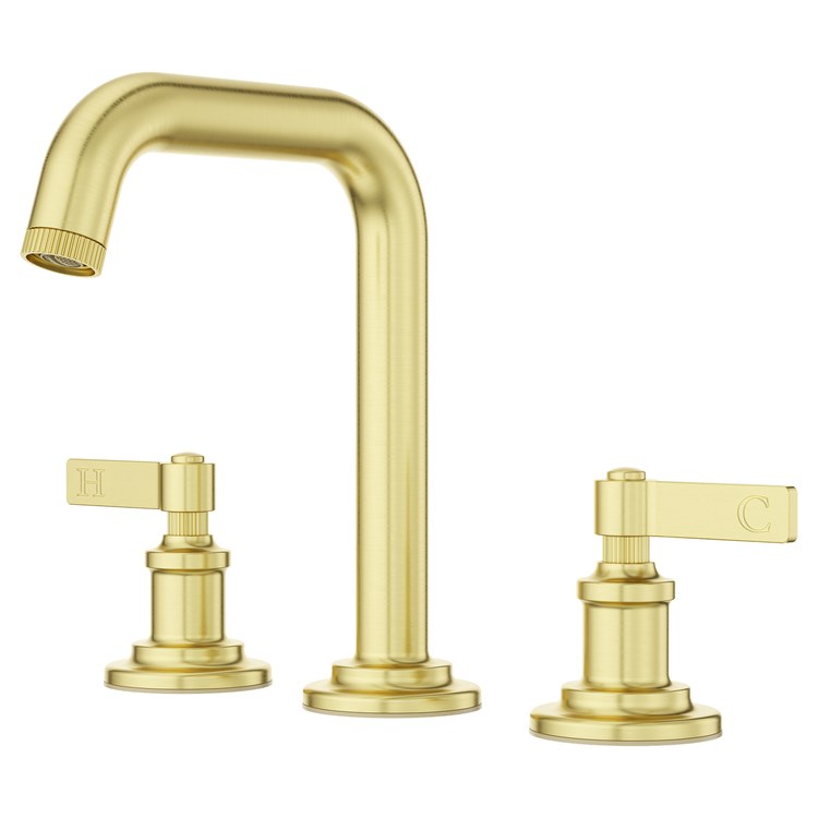 Lavatory Faucet Winter Park Widespread 8 to 15 Inch Spread 2 Lever ADA WaterSense/CALGreen Brushed Gold 1.2 Gallons per Minute Deck Push and Seal 3 Hole - Image 1
