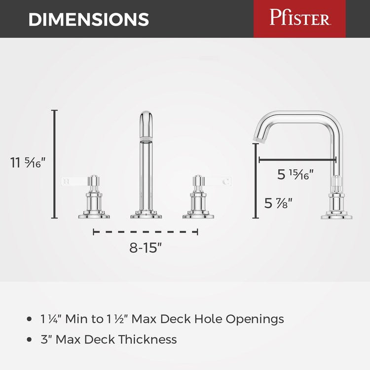 Lavatory Faucet Winter Park Widespread 8 to 15 Inch Spread 2 Lever ADA WaterSense/CALGreen Polished Chrome 1.2 Gallons per Minute Deck Push and Seal 3 Hole - Image 2