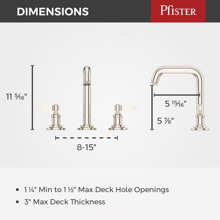 Lavatory Faucet Winter Park Widespread 8 to 15 Inch Spread 2 Lever ADA WaterSense/CALGreen Polished Nickel 1.2 Gallons per Minute Deck Push and Seal 3 Hole - Image 2