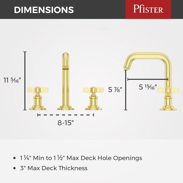 Lavatory Faucet Winter Park Widespread 8 to 15 Inch Spread 2 Cross ADA WaterSense/CALGreen Brushed Gold 1.2 Gallons per Minute Deck Push and Seal 3 Hole - Image 2